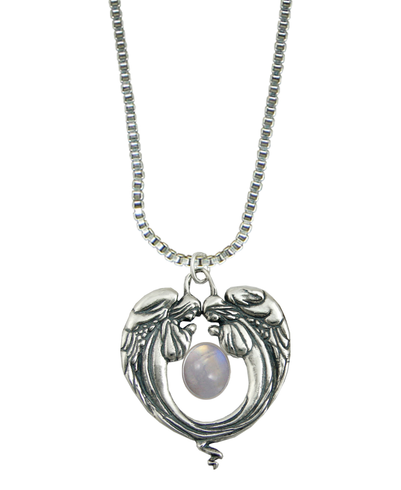 Sterling Silver Praying Angels Pendant With Rainbow Moonstone